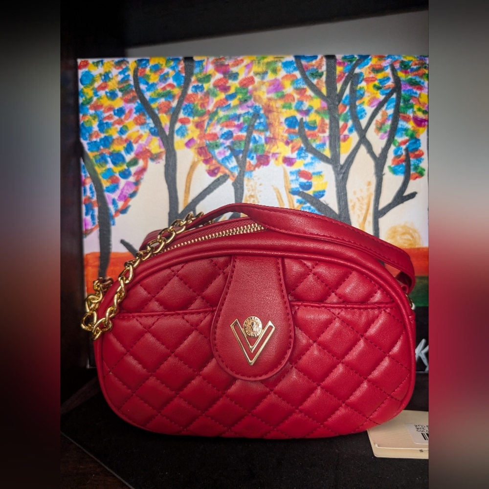 Valentino Orlandi Red Quilted Crossbody Bag with Gold Chain